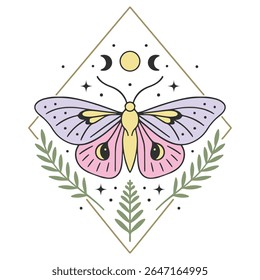 moth - Boho Mystic Moth clipart, Beautiful Moth Insect illustration, beauty butterfly Design Sublimation