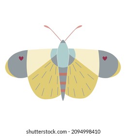 Moth of butterfly view from above. Decorative design. Geometric insect vector illustration in flat style