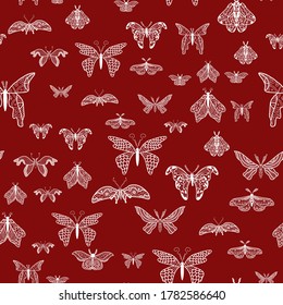Moth and butterfly vintage seamless pattern, vintage lineart, can be used for wallpaper, clothes print. Vector stock illustration, animal, wild life.