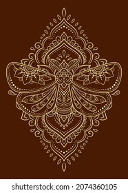 Moth decorated with Indian ethnic floral vintage pattern. Hand drawn decorative insect in doodle style. Stylized mehndi ornament for tattoo, print, design for room, cover, book and coloring page.