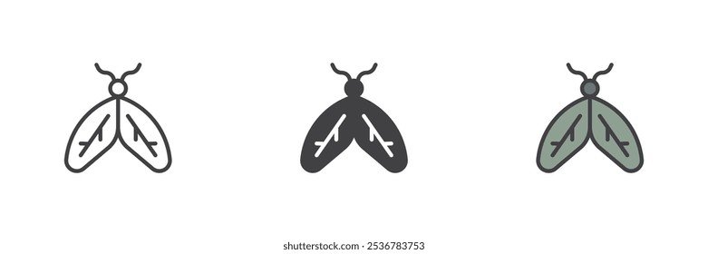 Moth different style icon set. Line, glyph and filled outline colorful version, outline and filled vector sign. Insect symbol, logo illustration. Vector graphics