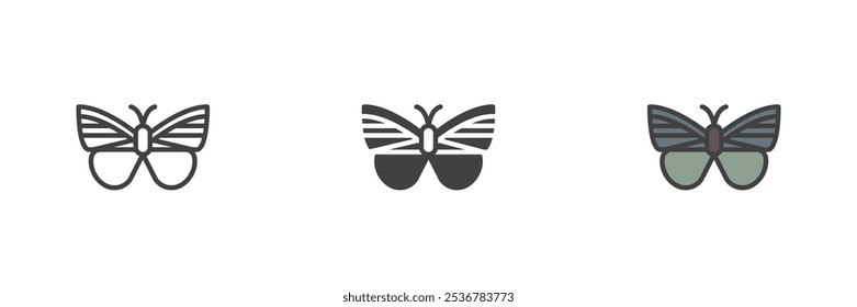 Moth different style icon set. Line, glyph and filled outline colorful version, outline and filled vector sign. Butterfly symbol, logo illustration. Vector graphics