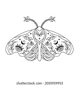 Moth con estilo doodle sobre fondo blanco. Página de coloreo para niños y adultos.