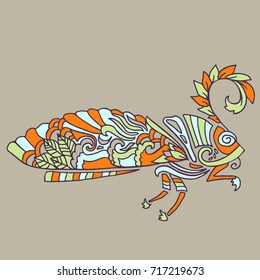 Moth with ethnic floral ornaments. Zentagle pattern. Vector doodle illustration. Night-fly moth.