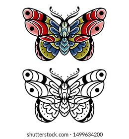 Moth hand drawing old school tattoo. Vector illustration on white background.