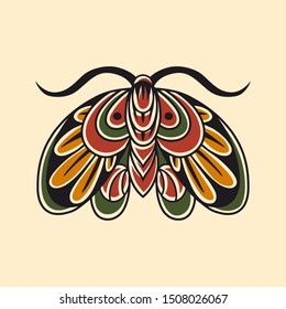 Moth hand drawing old school tattoo. Design element for poster, card, banner. Vector illustration.