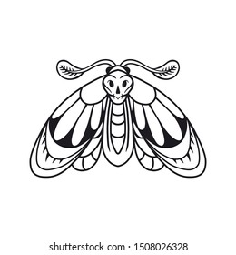 Moth hand drawing old school tattoo. Design element for poster, card, banner. Vector illustration.