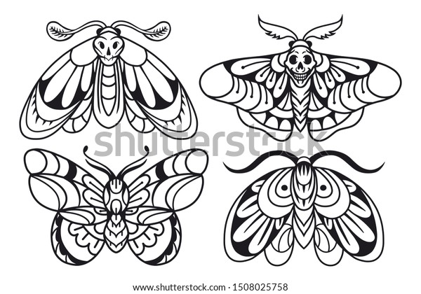Moth Hand Drawing Old School Tattoo Stock Vector Royalty Free