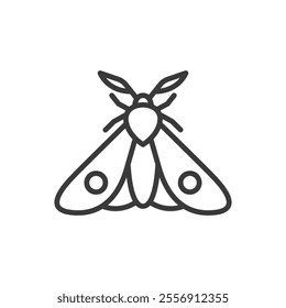 Moth, icon in line design. Moth, insect, wings, nature, butterfly, nocturnal, flight on white background vector. Moth, editable stroke icon