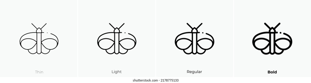 moth icon. Thin, Light Regular And Bold style design isolated on white background
