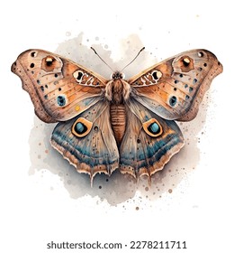 Moth illustration Watercolor Hand drawn butterfly logo design