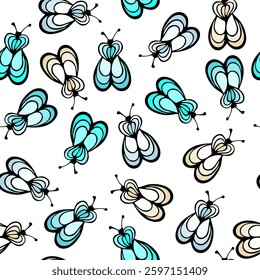 Moth insect cartoon illustration vector seamless pattern.  Baby cloth fabric print. Fly bug abstract repeating summer pattern. Children drawing simple design.