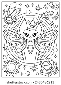 Moth, insect, moth of death. Coloring book for children. Coloring book for adults. Halloween.