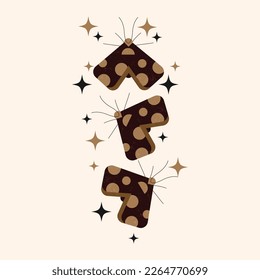  moth insect pattern , moth, set of 3 moth insect with stars illustration,  ,illustration, vintage, horror, insects, flying insects, moth stars and moon, stars,