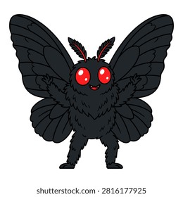 Moth monster, halloween, cute, creature, furry, black, red eyes, antennae.