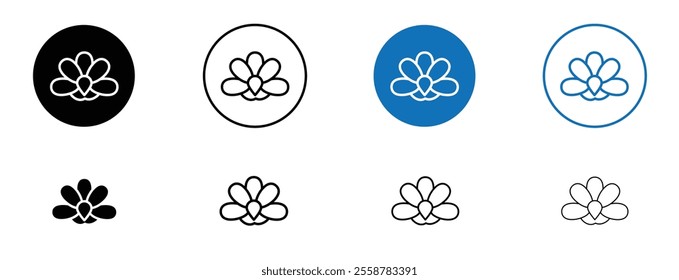 Moth orchid icon set in black and blue colors