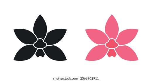 Moth orchid icon set in black and colored