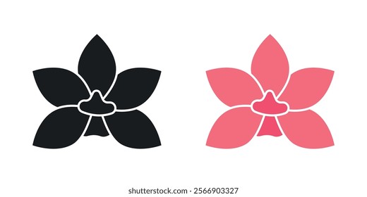 Moth orchid icon set in black and colored