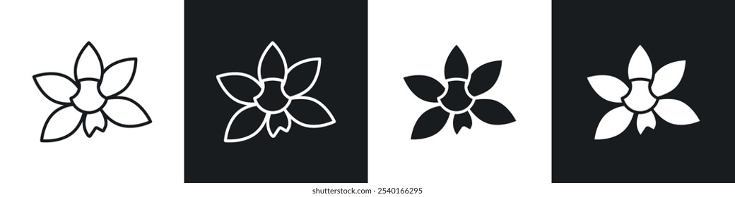 Moth orchid icon set. Vector symbols in black and white colors.