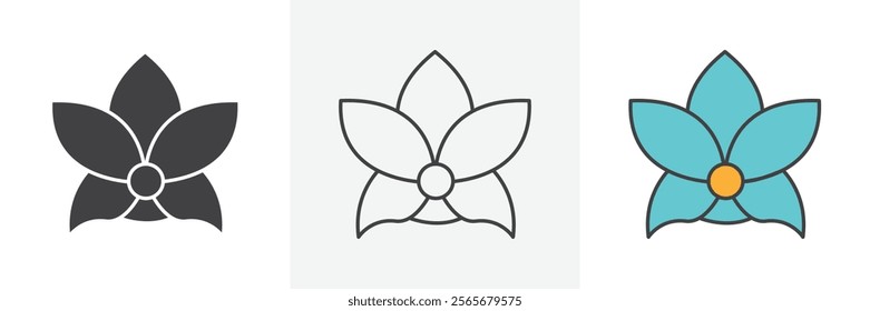 Moth orchid icons in black and colored versions