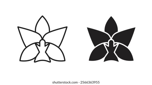 Moth orchid icons in line stroke and flat versions