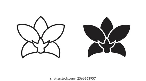 Moth orchid icons in line stroke and flat versions