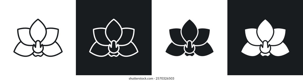 Moth orchid icons vectors set in black. line and flat versions