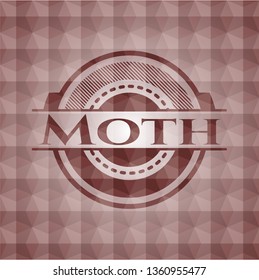 Moth red emblem or badge with geometric pattern background. Seamless.
