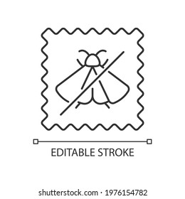 Moth repellent fabric feature linear icon. Quality textile. Cover protection for silk and wool. Thin line customizable illustration. Contour symbol. Vector isolated outline drawing. Editable stroke