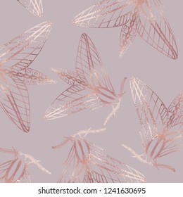 Moth. Rose gold. Elegant texture with foil effect. Vector stock illustration