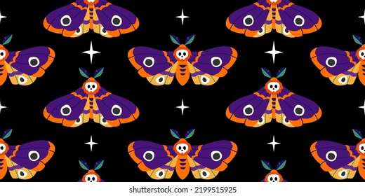Moth seamless pattern. Butterfly with stars textile pattern.  