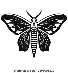 Moth Silhouetten und Symbole. Schwarz flache Farbe, schlichter, weißer Hintergrund Moth-Tier-Vektorgrafik und Illustration.