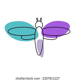 Moth in the style of line art with colored spots. vector illustration