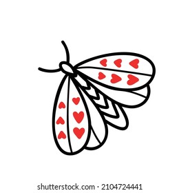  Moth vector icon for Valentines Day. vector illustration in doodle style. 