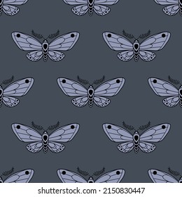 Moth vector pattern, magical background, seamless repeat tile