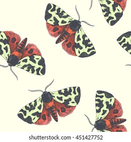 Moth. vector seamless pattern with hand drawn moths
