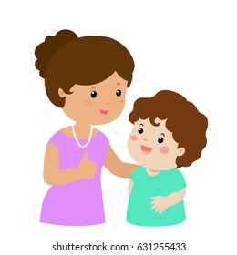 Mother admire son character cartoon vector illustration