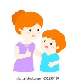 Mother admire son character cartoon vector illustration