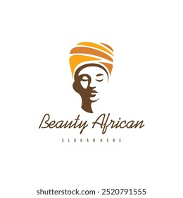 Mãe África, retrato de mulher africana com turbante étnico, silhueta logotipo vetor ilustração