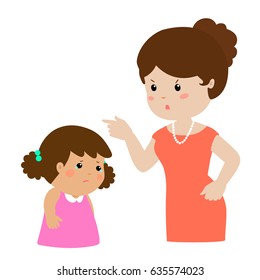 Mother Angry At Her Daughter And Blame Her.Mom Scolds Children Vector Illustration.