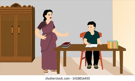 Mother is angry with her son to read carefully vector illustration isolated on white background - Vector 