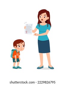 madre enfadada con su hijo por no rendir el examen