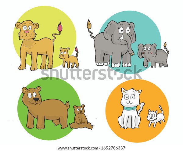 Mother Animals Baby Animals Cartoon Hand Stock Vector Royalty Free