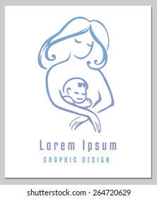 Mother and baby. Abstract line art ink drawing. Isolated design element for logo, avatar or health care concept. Motherhood concept. Vector file is EPS8.