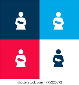 Mother with baby in arms four color material and minimal icon logo set in red and blue