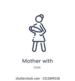 mother with baby in arms icon from people outline collection. Thin line mother with baby in arms icon isolated on white background.