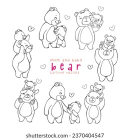 A mother and baby bear heartwarming moment cartoon doodle outline illustration. Perfect for Mother's Day and family themed projects, Perfect for both digital and print media.