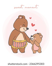 Una madre y un oso bebé con esta conmovedora ilustración del doodle de dibujos animados. Perfecto para el Día de la Madre y proyectos familiares, perfecto para medios digitales e impresos.