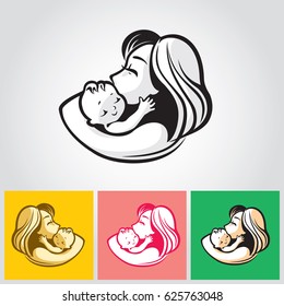 Mother with baby - beautiful vector illustration, graphic image, computer icon, label design element. Monochrome colors.
