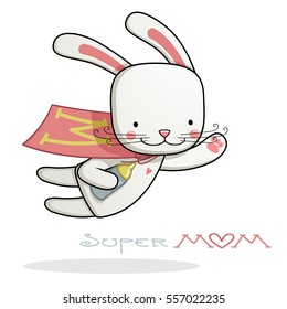 mother with baby bottle, for your design Mother's day greeting card, cartoon character, Super Mom hero, color vector illustration